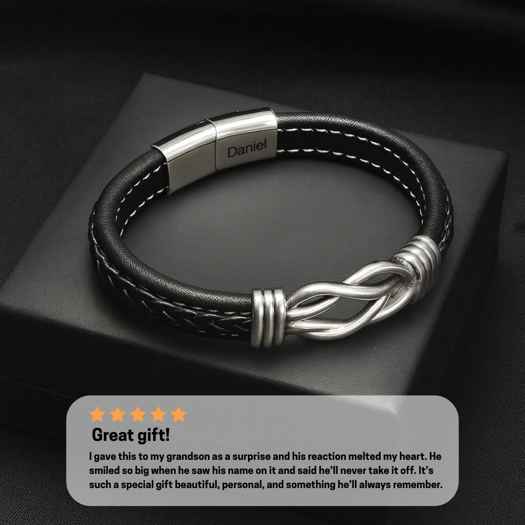 To My Grandson Custom Engraved Infinity Bracelet Set