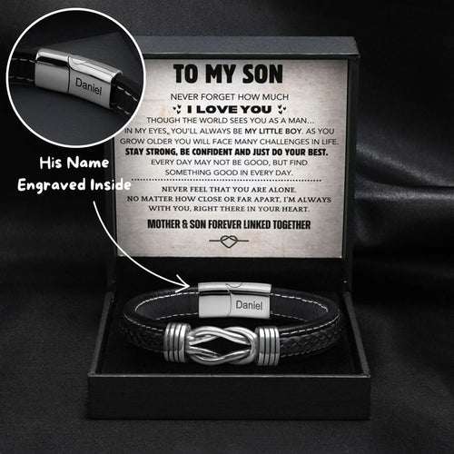 Son's Infinity Bracelet Gift Set w/ Engraved Name