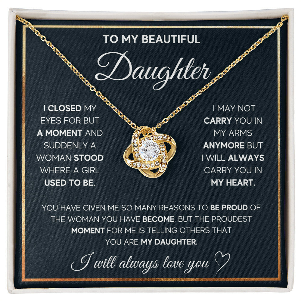 To My Daughter, I Will Always Carry You In My Heart - Love knot Necklace