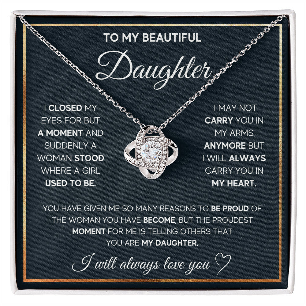 To My Daughter, I Will Always Carry You In My Heart - Love knot Necklace