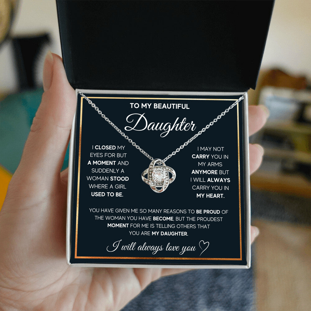 To My Daughter, I Will Always Carry You In My Heart - Love knot Necklace