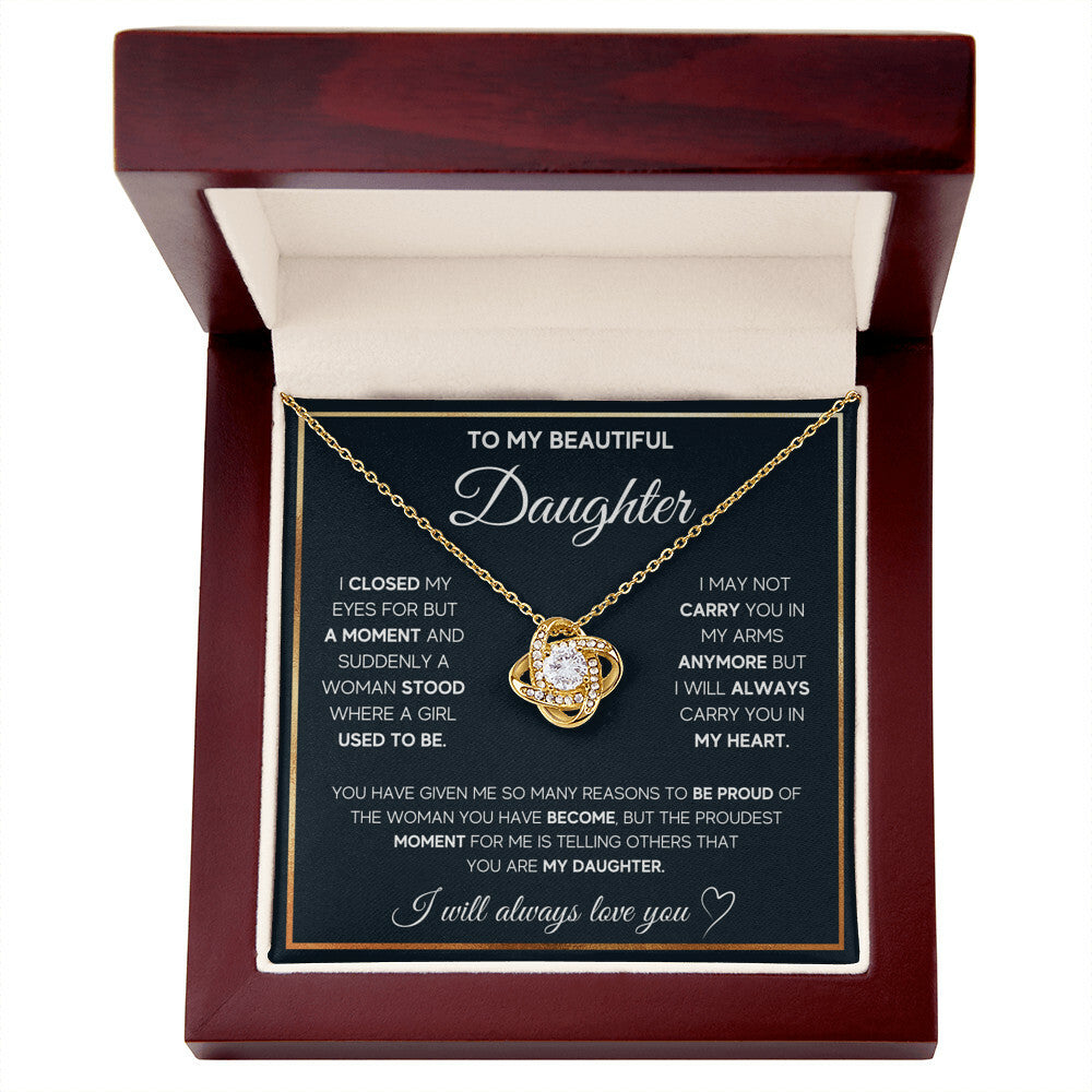 To My Daughter, I Will Always Carry You In My Heart - Love knot Necklace