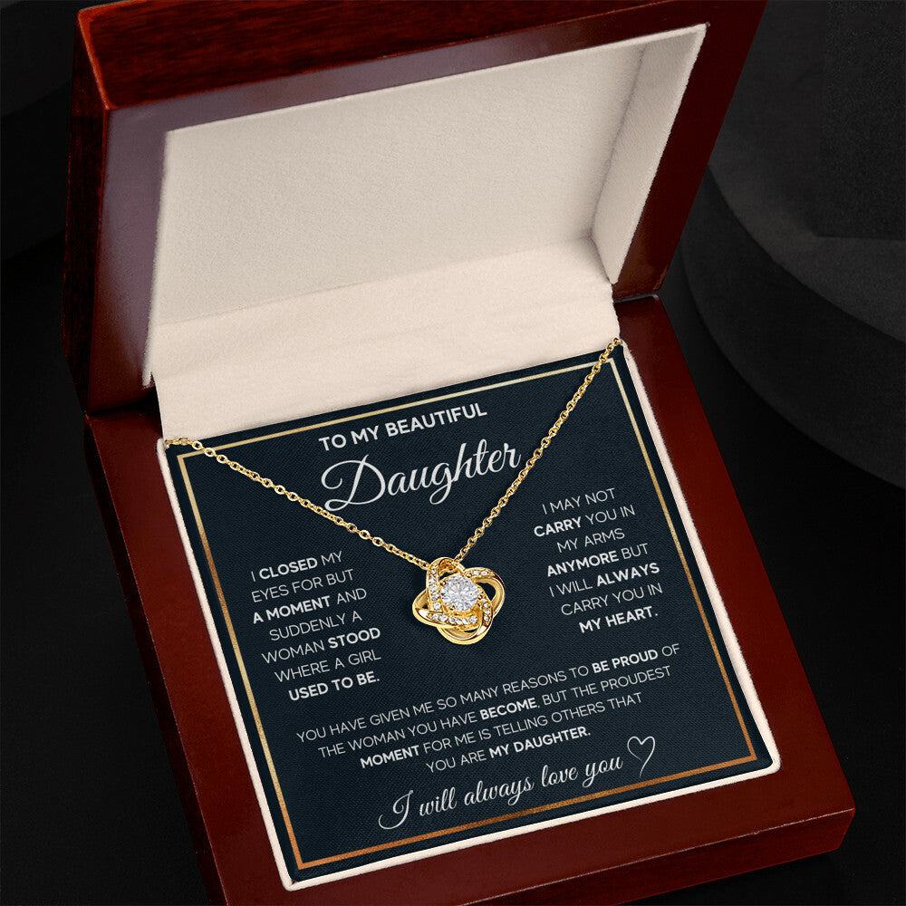 To My Daughter, I Will Always Carry You In My Heart - Love knot Necklace
