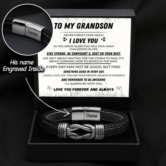 "To My Grandson" Infinity Bracelet Gift Set w/ Engraved Name