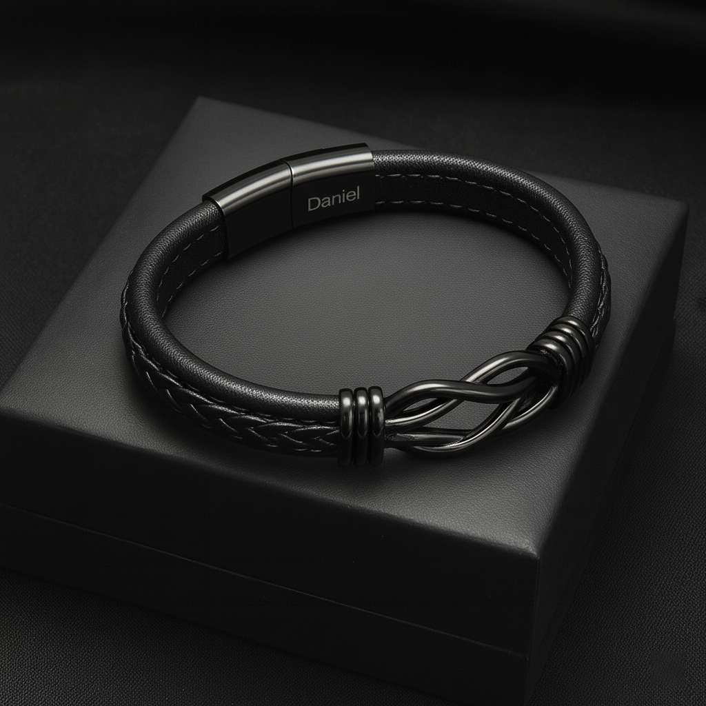 Son’s Personalized Infinity Bracelet Set – Black Edition