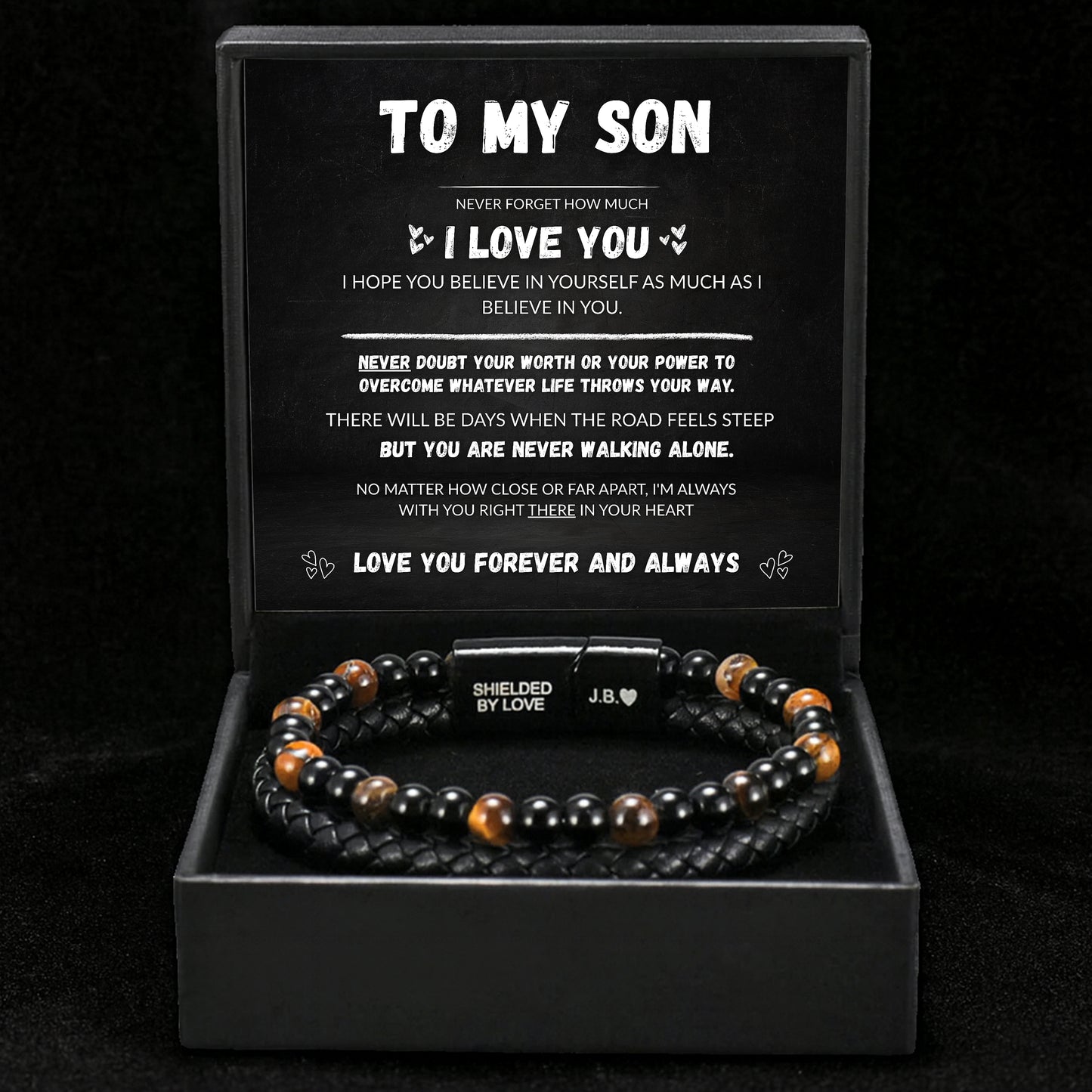 Son's Tiger Eye Protection Bracelet Set w/ Engraved Name