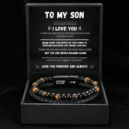 Son's Tiger Eye Protection Bracelet Set w/ Engraved Name