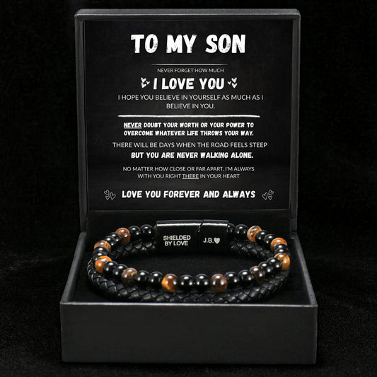 Son's Tiger Eye Protection Bracelet Set w/ Engraved Name