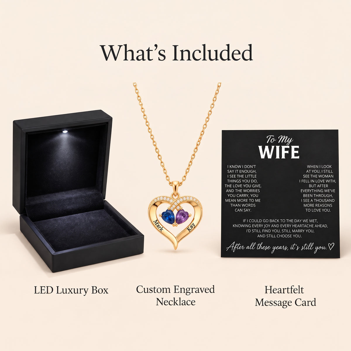 To My Wife – Personalized Birthstone Heart Necklace