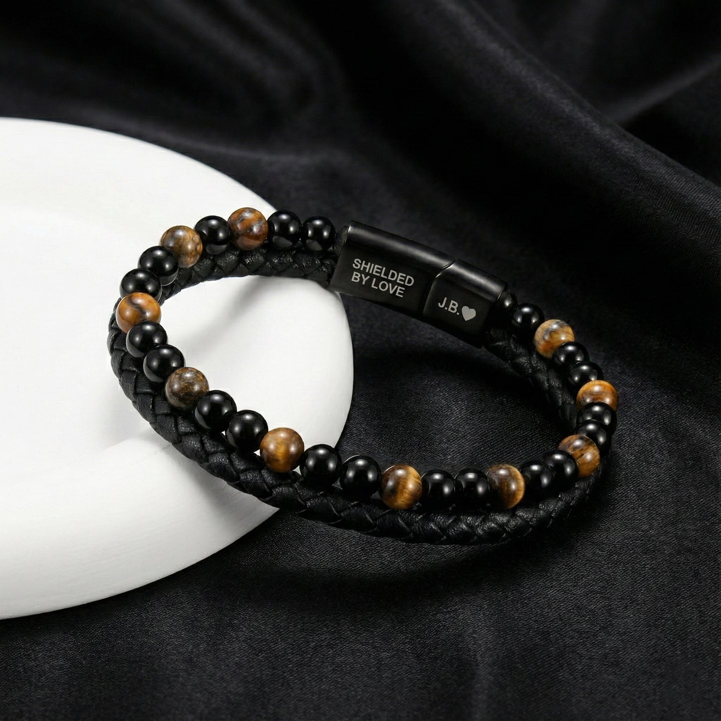 Engraved Tiger Eye Son Bracelet