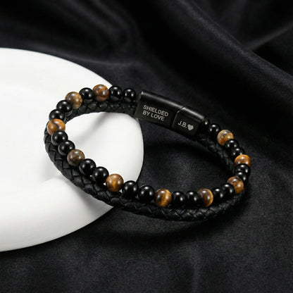 Engraved Tiger Eye Son Bracelet