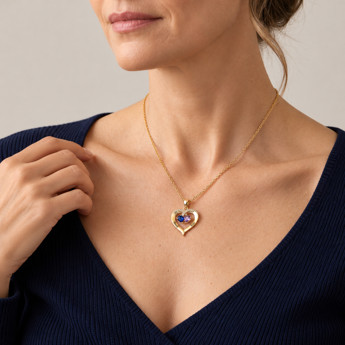 To My Wife – Personalized Birthstone Heart Necklace