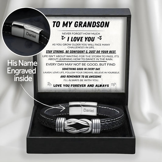 "To My Grandson" Infinity Bracelet Gift Set w/ Engraved Name