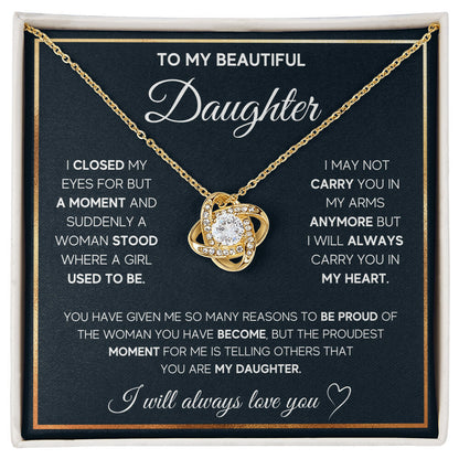To My Daughter, I Will Always Carry You In My Heart - Love knot Necklace