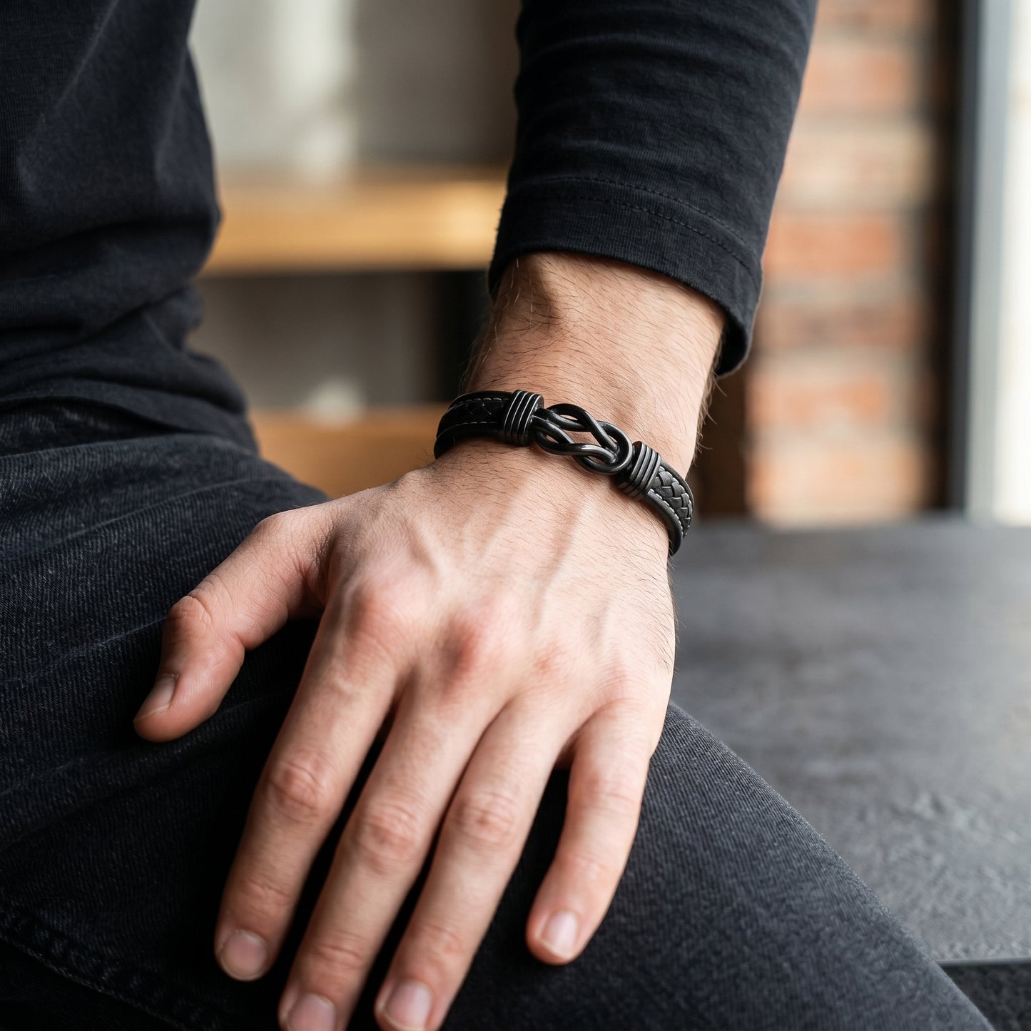 Son’s Personalized Infinity Bracelet Set – Black Edition