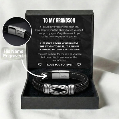 To My Grandson Custom Engraved Infinity Bracelet Set