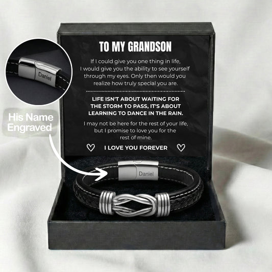 To My Grandson Custom Engraved Infinity Bracelet Set