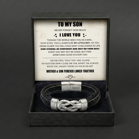 Son's Infinity Bracelet with Custom Engraving