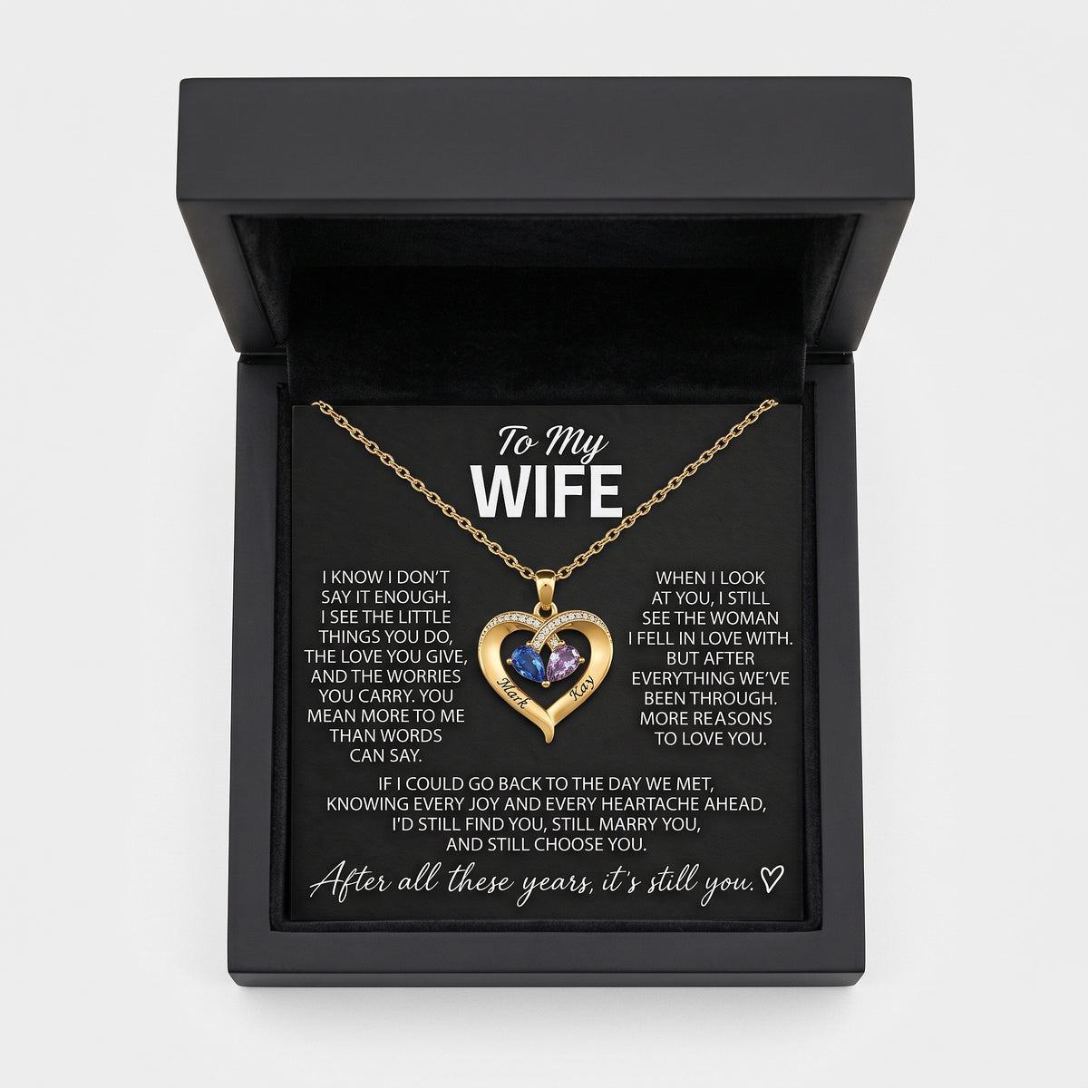 To My Wife – Personalized Birthstone Heart Necklace