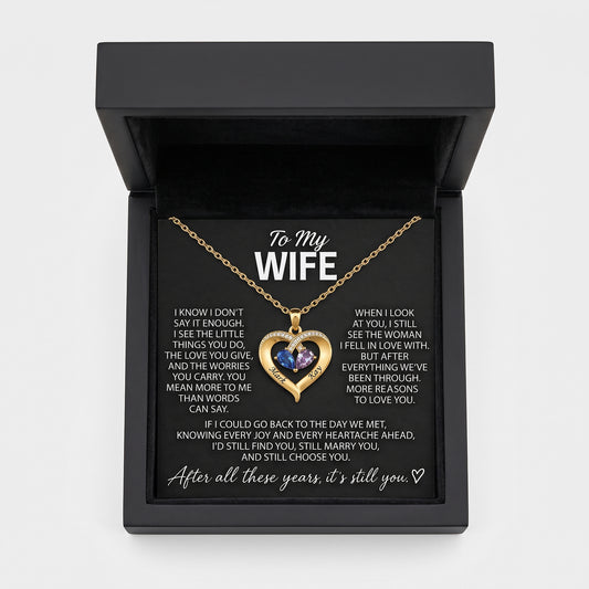 To My Wife – Personalized Birthstone Heart Necklace