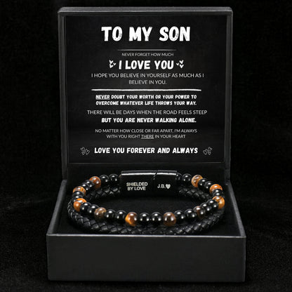 Son's Tiger Eye Protection Bracelet Set w/ Engraved Name