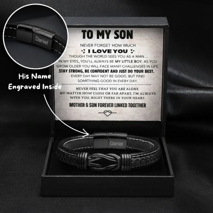 Son's Infinity Bracelet Gift Set w/ Engraved Name [BLACK EDITION]