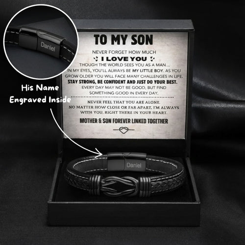 Son's Infinity Bracelet Gift Set w/ Engraved Name [BLACK EDITION]