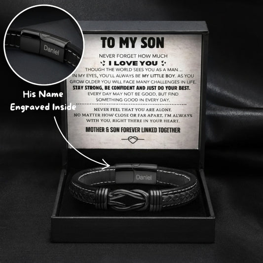 Son's Infinity Bracelet Gift Set w/ Engraved Name [BLACK EDITION]