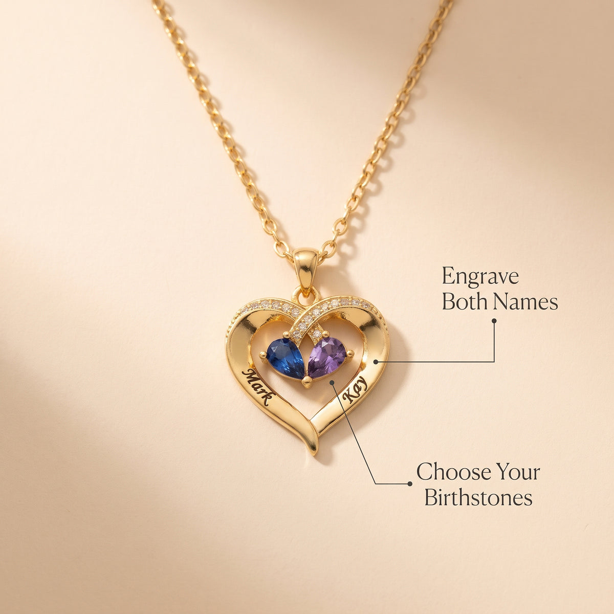 To My Wife – Personalized Birthstone Heart Necklace