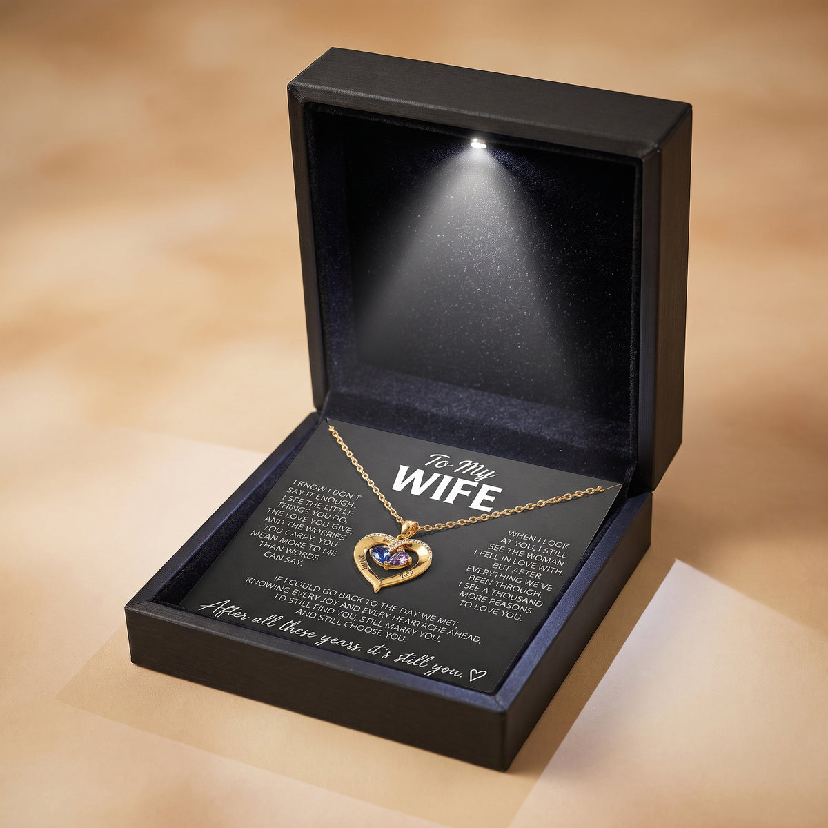 To My Wife – Personalized Birthstone Heart Necklace
