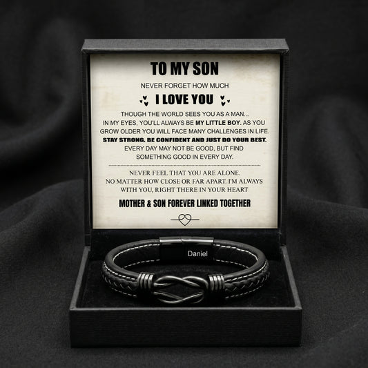Son’s Personalized Infinity Bracelet Set – Black Edition