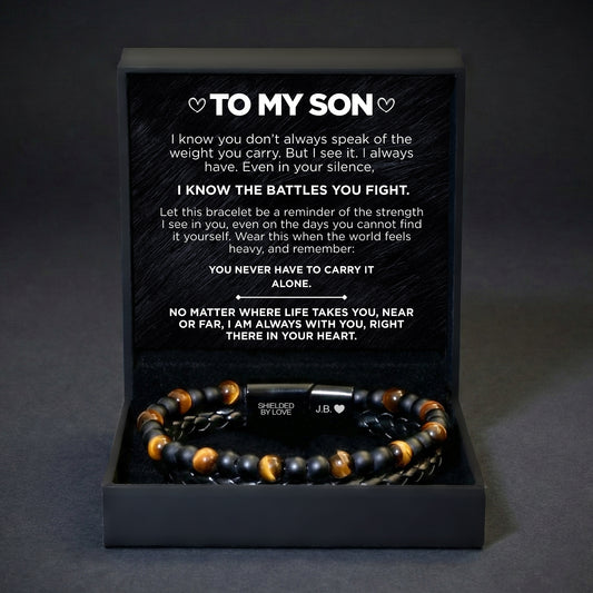 Engraved Tiger Eye Son Bracelet